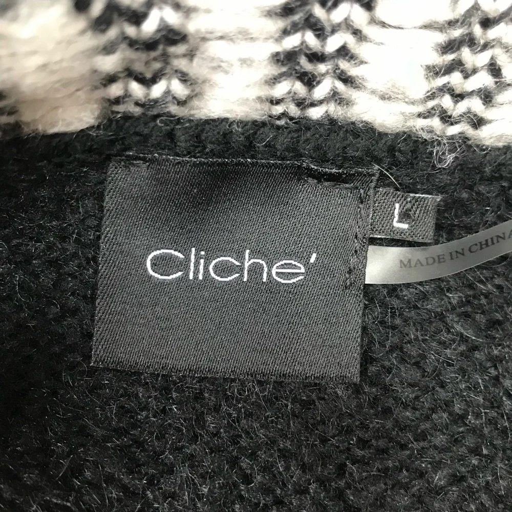 Cliche Woven Fringe black brown Earth tones Knit Sweater top size L - Picture 5 of 6